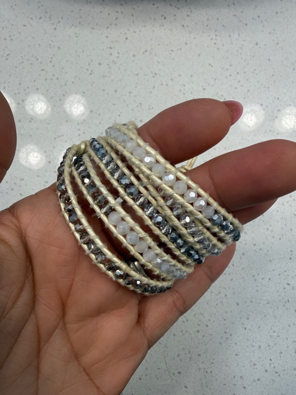 Victoria Emerson Wrap Bracelet in Cream, White & Silver